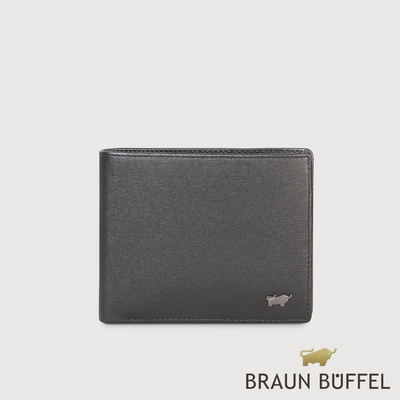 【BRAUN BUFFEL 德國小金牛】臺灣總代理 瓦拉頓-TW 12卡中間翻透明窗短夾-黑色/BF537-317-BK