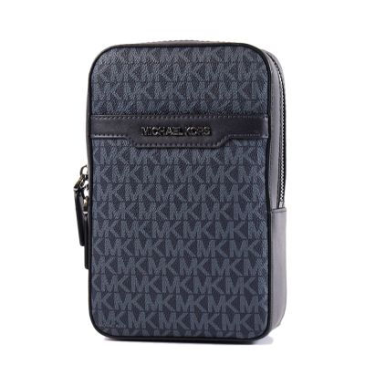 MICHAEL KORS 男款 COOPER 緹花LOGO拉鍊單肩背胸包-藍色