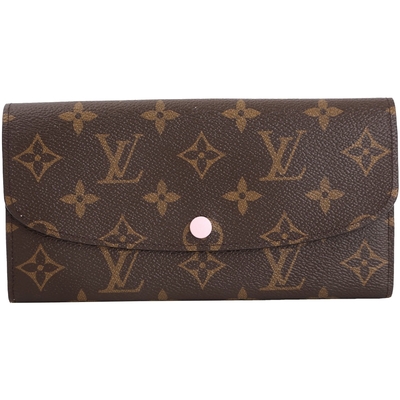LOUIS VUITTON路易威登 Louis Vuitton LV路易威登 M61289 Emilie經典Monogram釦式長夾(咖啡/內粉色)