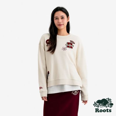 Roots女裝- HERITAGE PATCHES 圓領上衣 -米白色