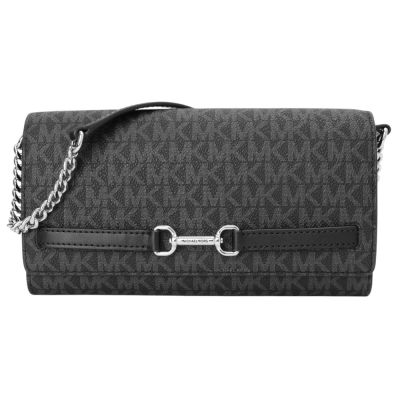 MICHAEL KORS 金屬竹節釦防刮LOGO可拆手拿/斜背包(黑)