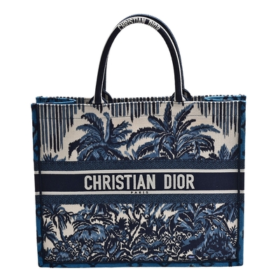 DIOR 迪奧 經典BOOK TOTE系列主題圖案刺繡帆布手提托特包(大 藍)