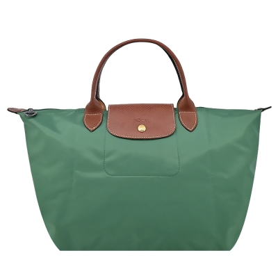 LONGCHAMP LE PLIAGE系列短把再生尼龍摺疊水餃包(中/鼠尾草綠)