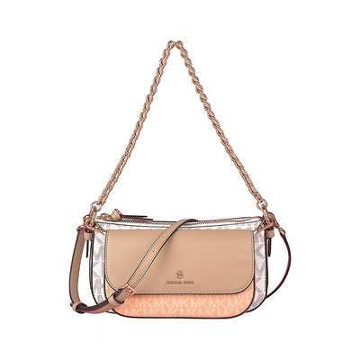 MK MICHAEL KORS JET SET金字字母LOGO PVC飾牛皮邊4合1拉鍊斜背子母包(哈密瓜x多色)