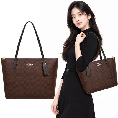 COACH 巧克力色大C PVC手提/托特包-中型