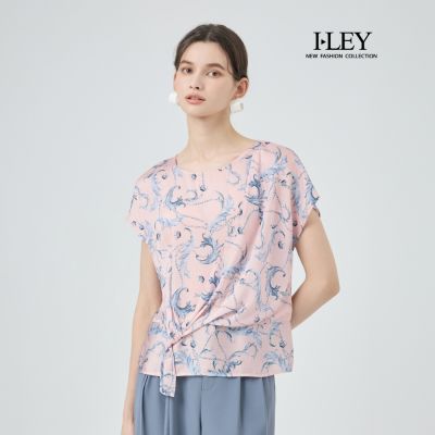 ILEY伊蕾 藝術印花扭結雪紡上衣(粉；M-2L)