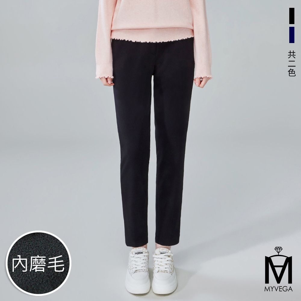 MYVEGA麥雪爾 MA厚料內磨毛窄管九分保暖褲-共二色 (黑)