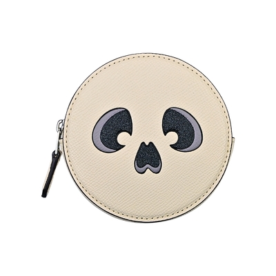 COACH萬聖節限定白堊色Skull骷髏頭造型圓餅零錢包