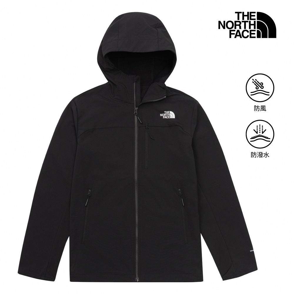 【The North Face 官方旗艦】北面男款黑色DWR防潑水連帽外套｜8KGHJK3