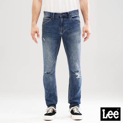Lee 男款 709 刷破低腰合身小直筒牛仔褲 中藍洗水