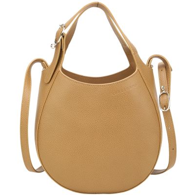 LONGCHAMP Le Foulonne S 荔紋牛皮半月手提/斜背兩用包(核桃棕)