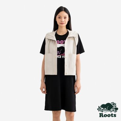 Roots女裝- ATHLEISURE 平織連帽背心-淺卡其