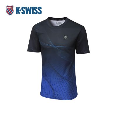 K-SWISS 排汗T恤 26SS PF TEE 9 M 吸濕排汗 短上衣 男短袖上衣 藍色 1013715-420