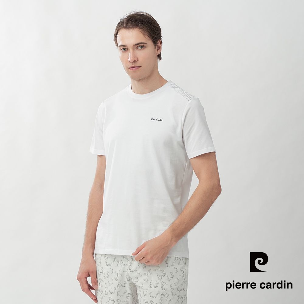 pierre cardin 皮爾卡登 休閒服飾 男款 肩部線條印花圓領短袖T恤-白色(5267280-90)