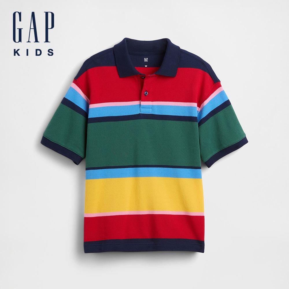 【GAP】兒童寬鬆PK布Polo衫-多色條紋(899689) (多色條紋)