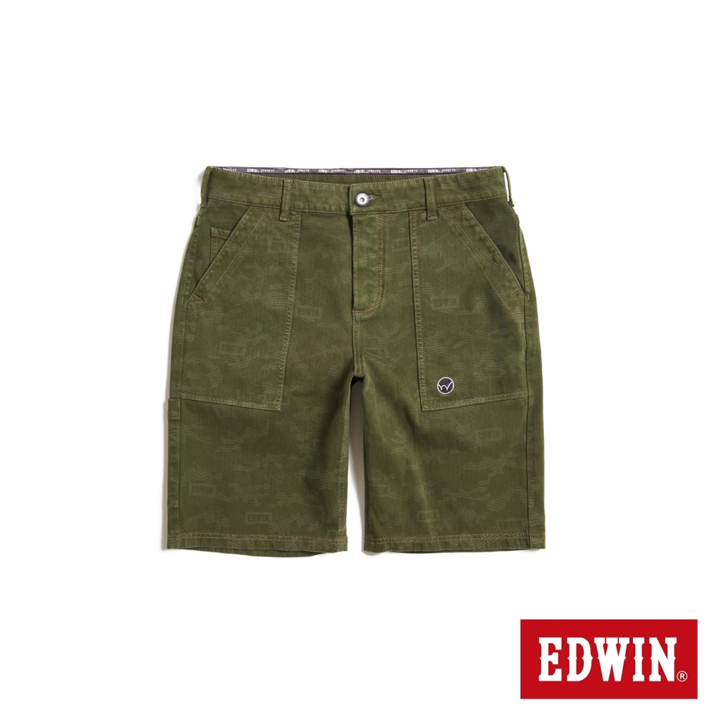 EDWIN 男裝 冰河玉斜紋 迦績JERSEYS 迷彩工裝丹寧短褲-墨綠色