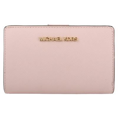 MICHAEL KORS -  金字防刮皮革拉鍊後釦中夾(嫩粉)