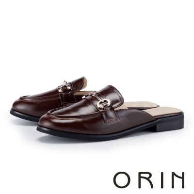 ORIN 嚴選牛油皮馬銜釦平底穆勒鞋 咖啡