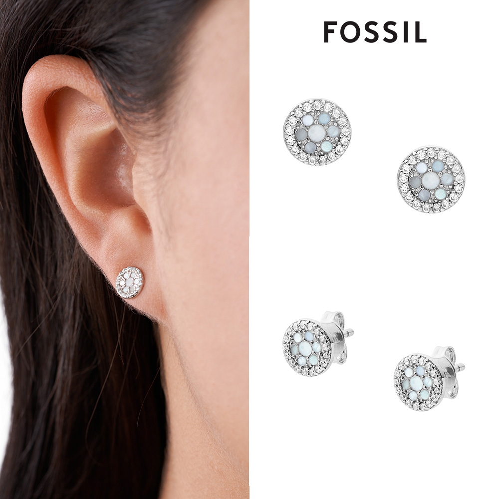 FOSSIL Sterling 珍珠母貝925純銀耳環-銀 JFS00518040