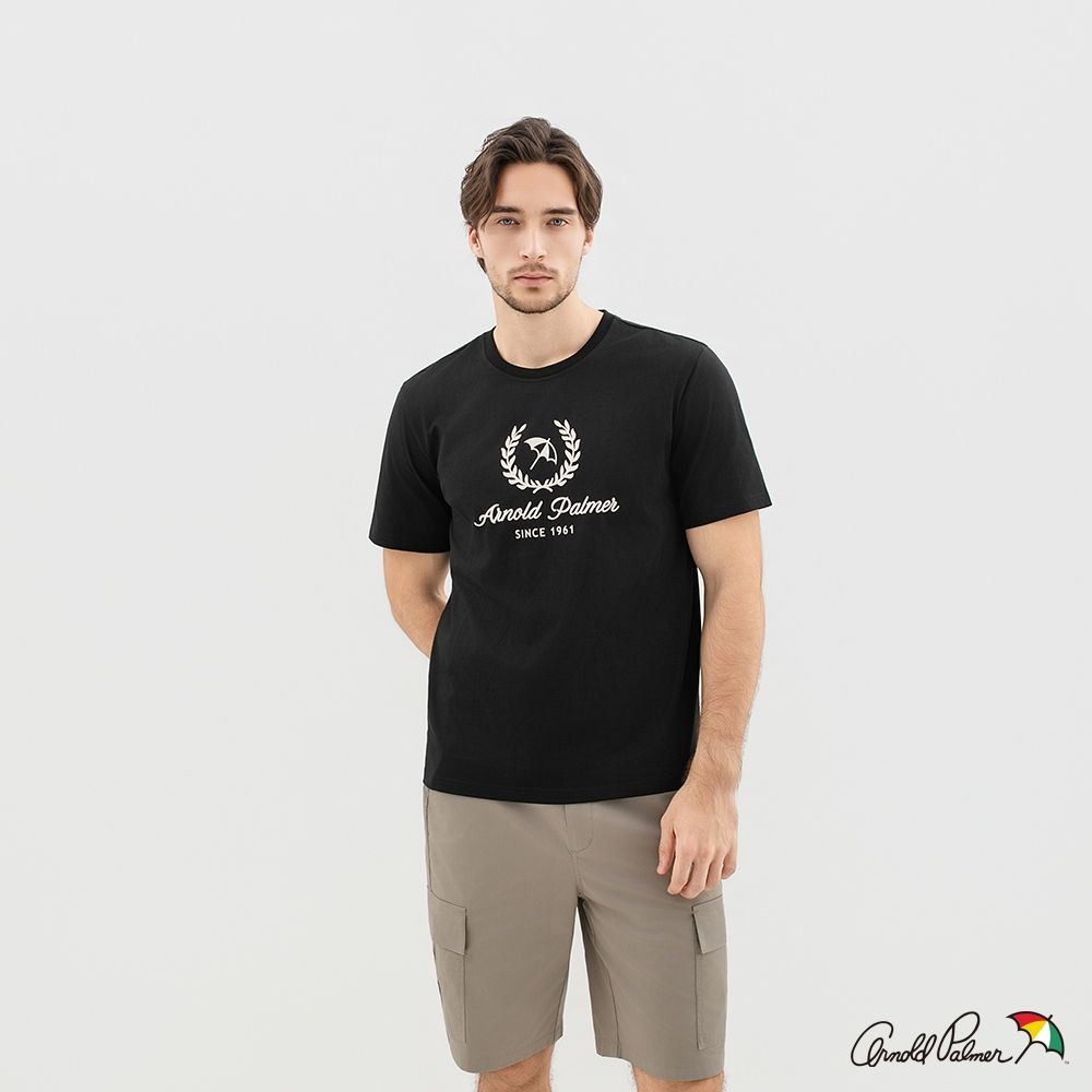Arnold Palmer 男裝-學院風LOGO印花短袖T-Shirt-黑色