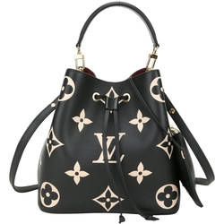 LV M45497 Neonoe MM 雙色壓花牛皮束口水桶包(附萬用