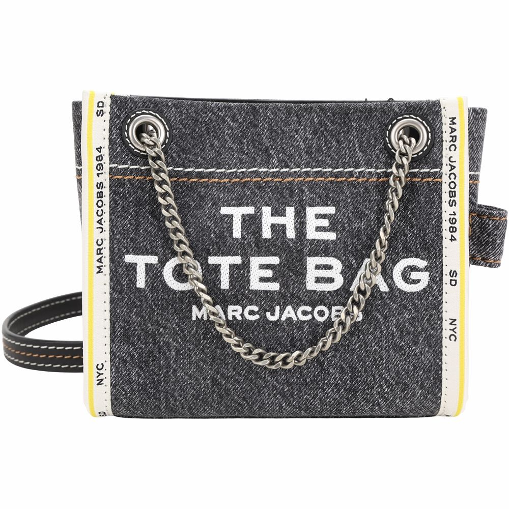 MARC JACOBS THE Denim 滑動式鍊帶斜背帆布托特包(黑色)