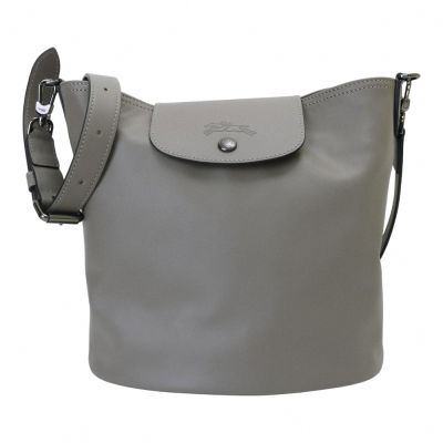 LONGCHAMP 牛皮革斜背水桶包(斑鳩灰)