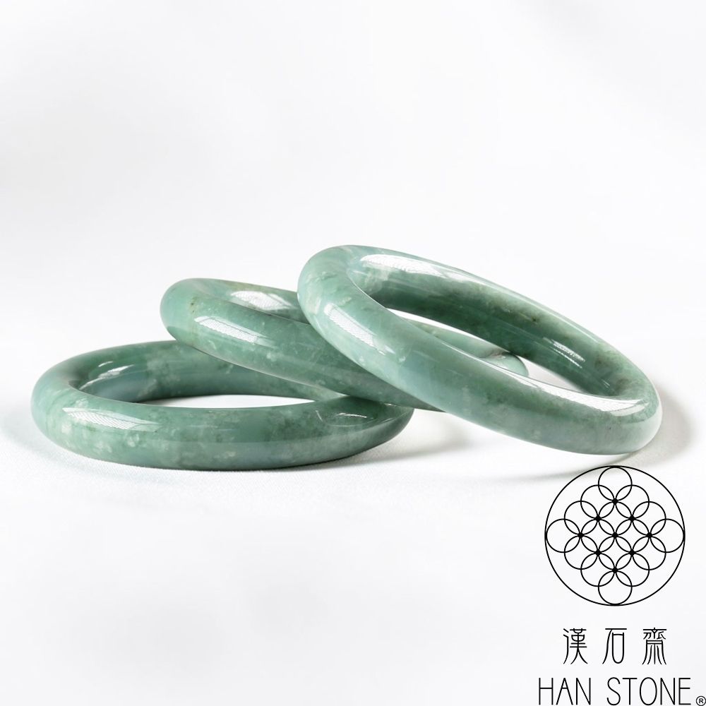 漢石齋】天然翡翠A貨圓條手鐲玉鐲藍水種飄花福利品| 漢石齋| Yahoo購物中心