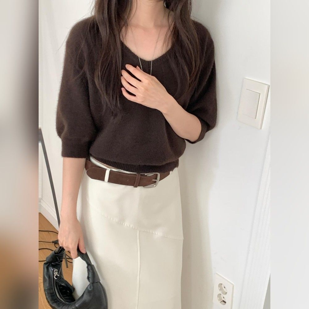 正韓女上衣 絨毛七分袖毛衣CPC1122-創翊韓都