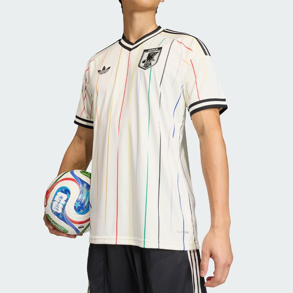 Adidas JFA A JSY 男款白色世界盃日本客場球衣世足賽吸濕排汗V領短袖