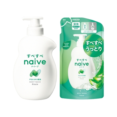 【Kracie葵緹亞】naive娜艾菩沐浴乳超值組(水潤蘆薈)瓶裝530ml+補充包380ml