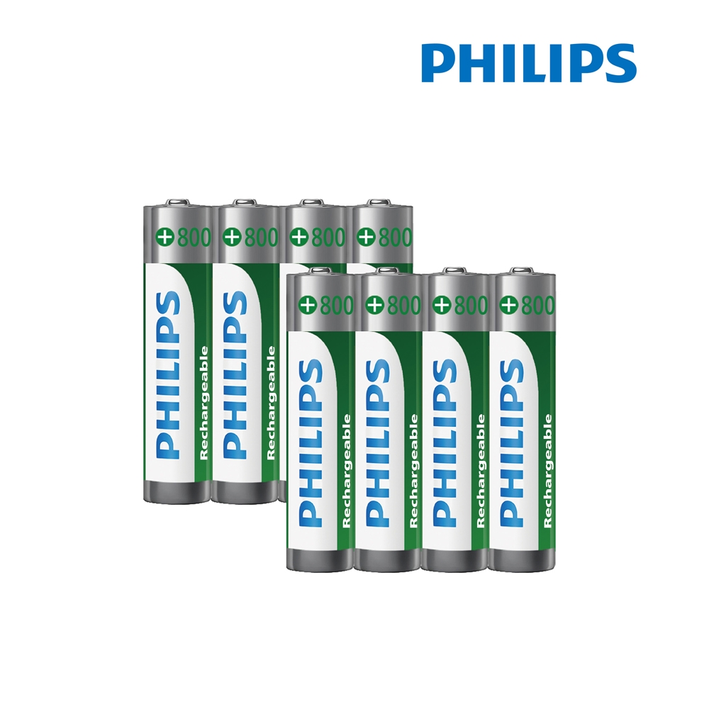 PHILIPS 飛利浦 AAA 4號 800mAh 低自放鎳氫充電電池(8入)