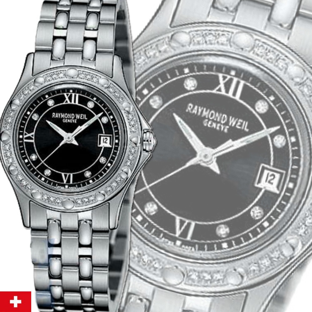 Raymond Weil 蕾蒙威 Tango探戈 44真鑽黑面石英女款29㎜ R01(5390-SPS-00295)