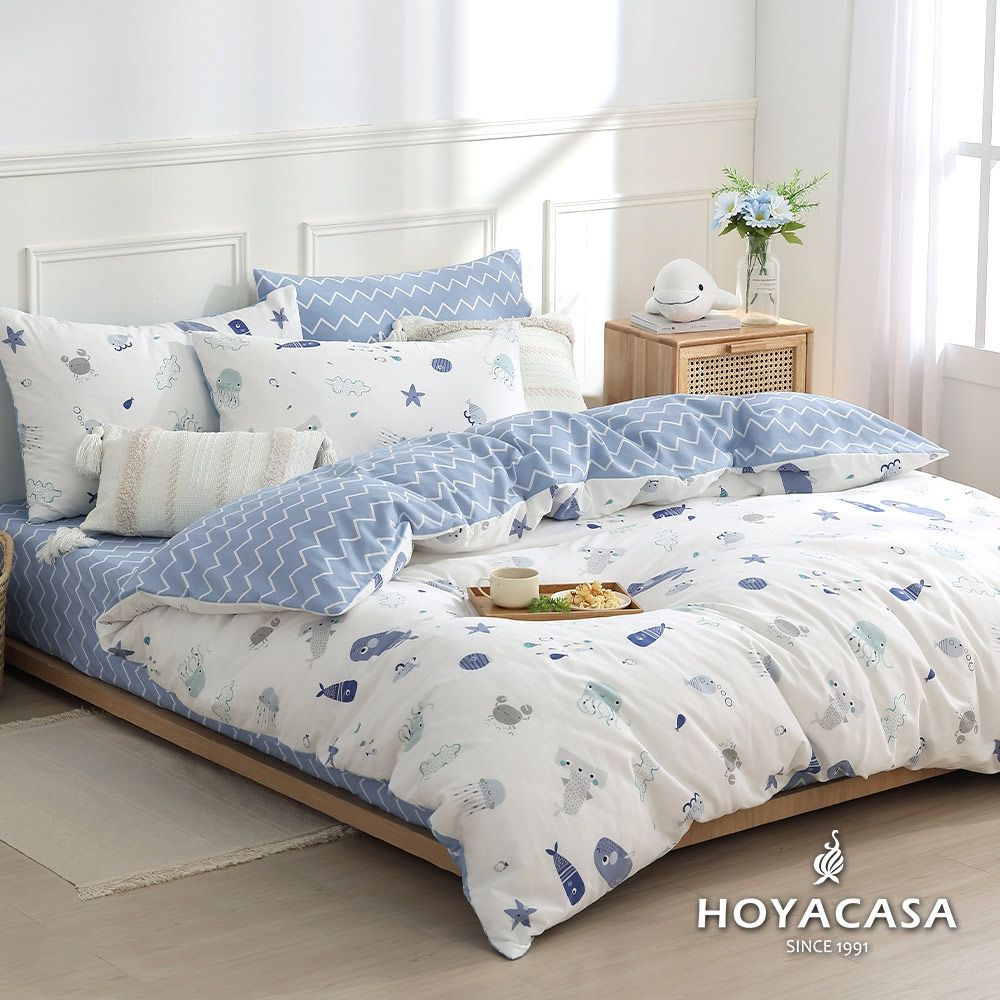 HOYACASA 100%精梳純棉兩用被床包組-多款任選(單人/雙人/加大均一價) (海底探險)