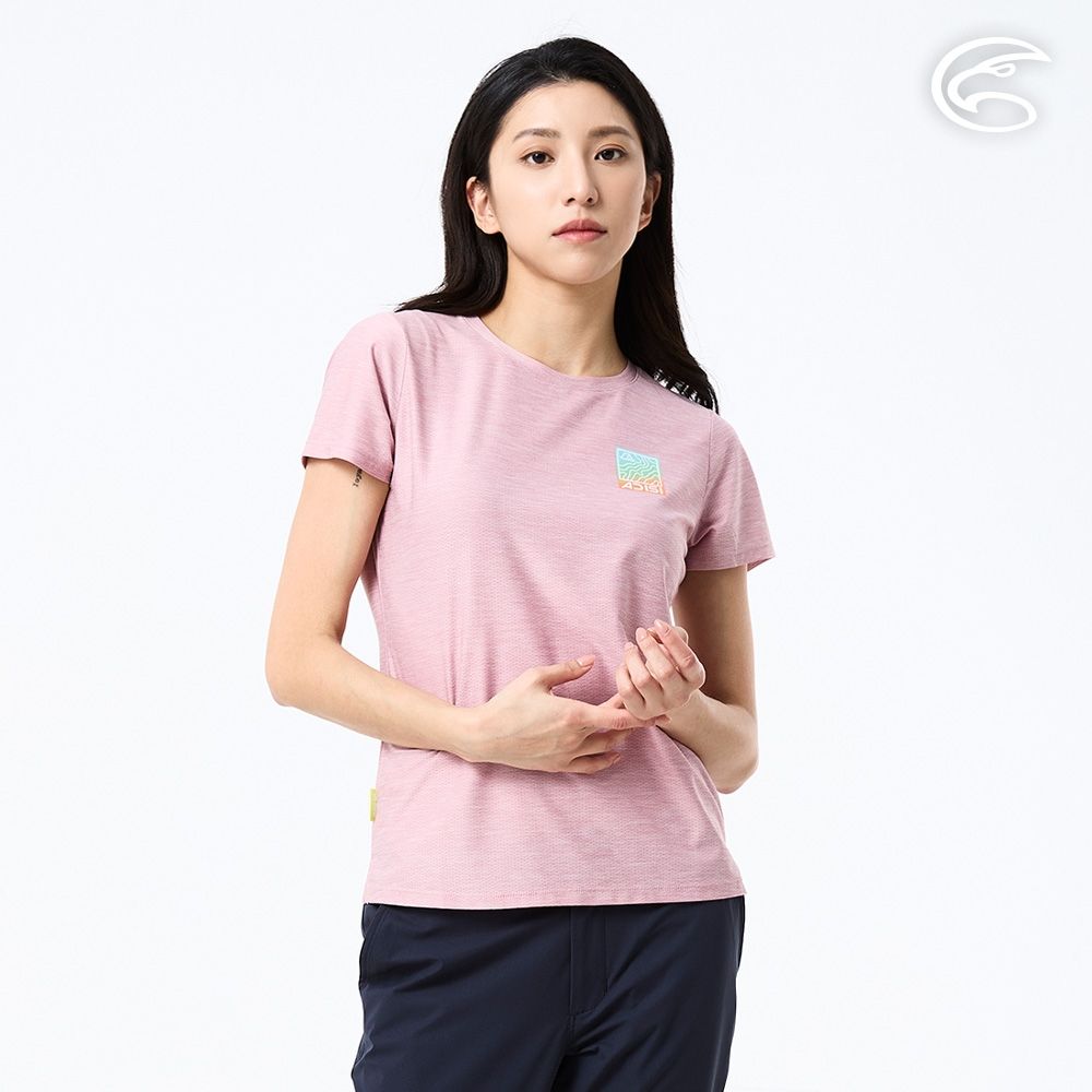 ADISI 女浪花洞洞短袖圓領透氣圖T AL2611031 雲霜粉 (M-3XL)｜透氣 吸濕排汗 快乾 輕量 彈性 排汗衣