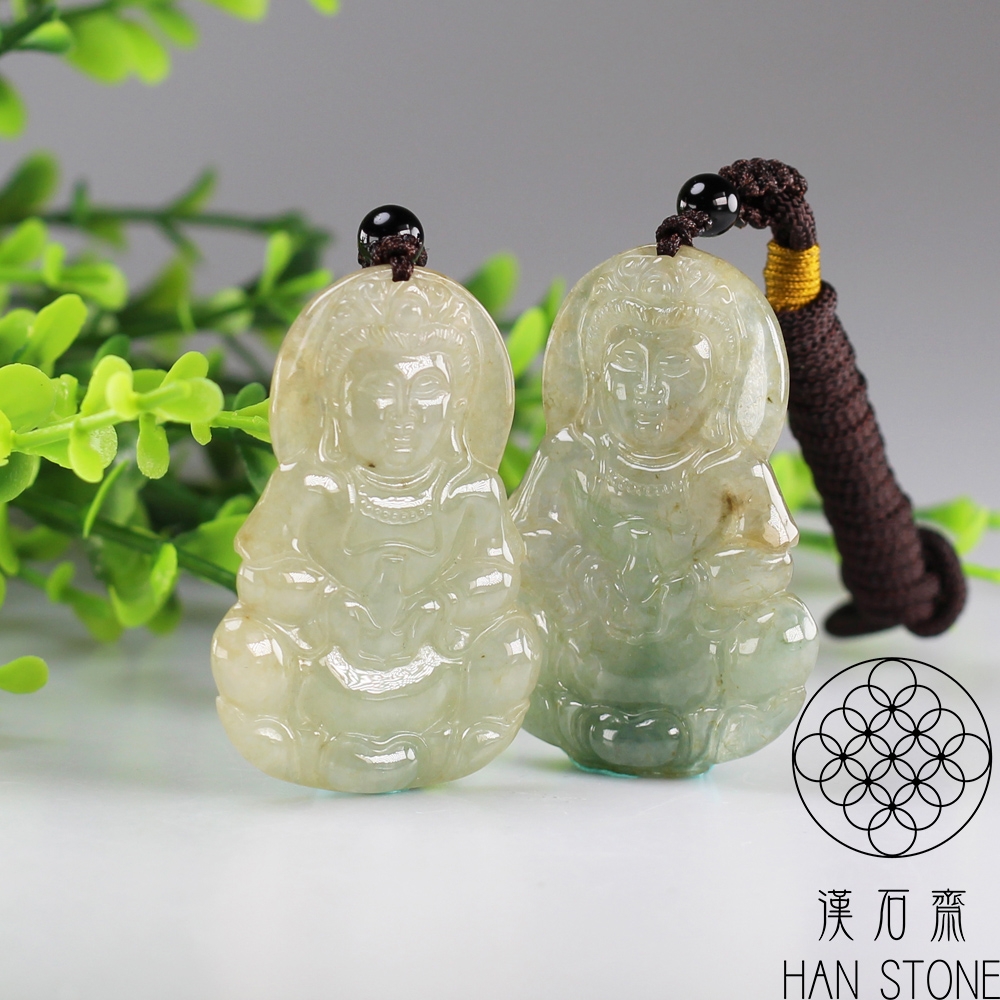 漢石齋】天然翡翠A貨觀音玉佩吊墜冰糯種飄花(31*46*5mm) | 漢石齋