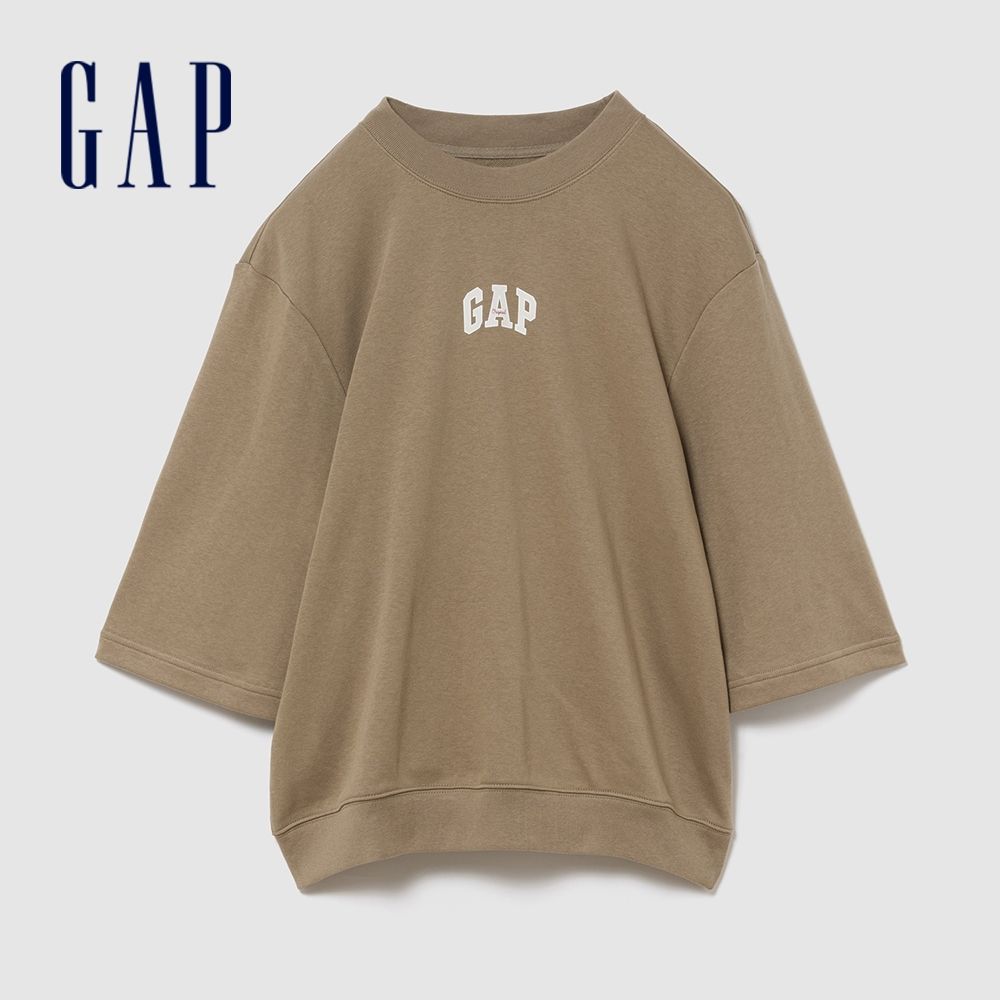 【GAP】男裝T恤【多款任選】 (寬版 Gap LOGO 法式毛圈布T恤-海灘木色)