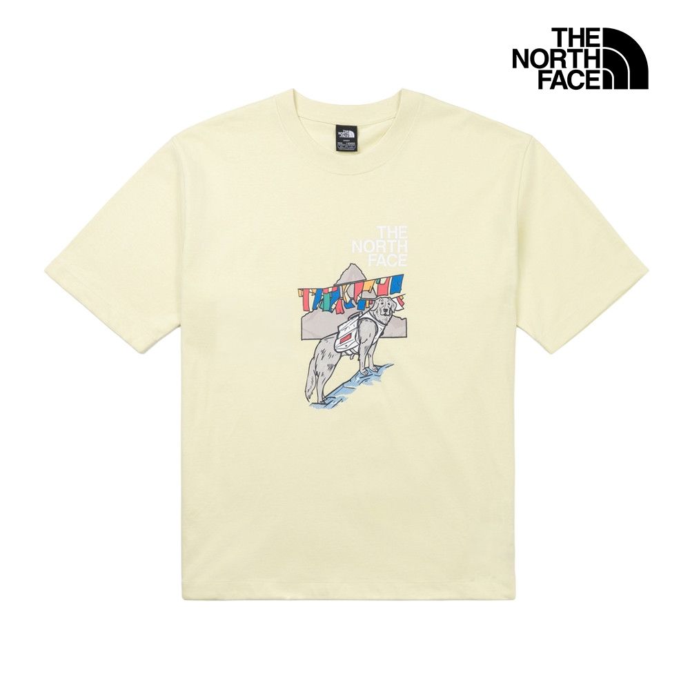 【The North Face 官方旗艦】北面男女款黃色胸前數碼印花短袖T恤｜8GVTG6O