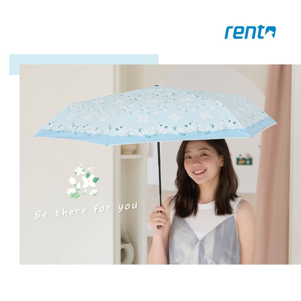 rento 防曬黑膠刺繡迷你傘-茉莉花(藍)
