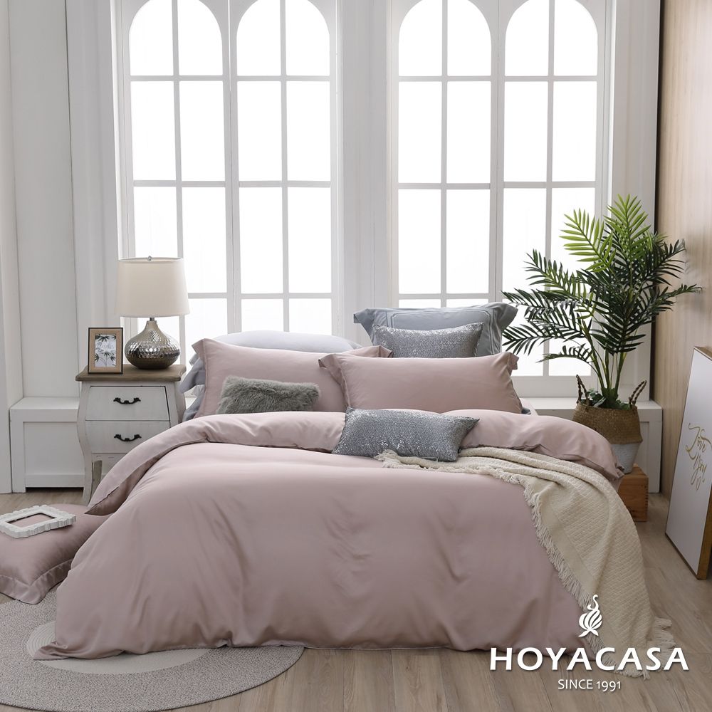 【HOYACASA】法式簡約300織抗菌天絲兩用被床包組-(雙人/加大任選) (英式粉)