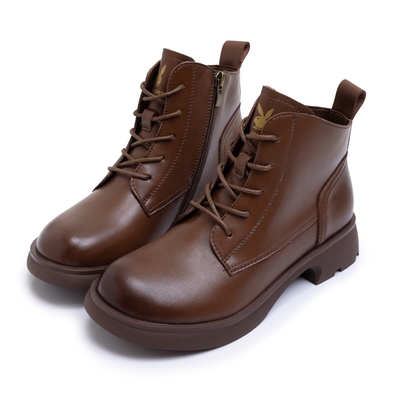 PLAYBOY 復刻經典英倫風真皮防水短靴-Y9707棕