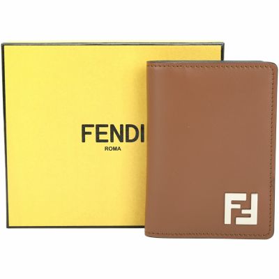 FENDI 芬迪 FF Squared 老花帆布拼小牛皮卡片夾(棕x黑)