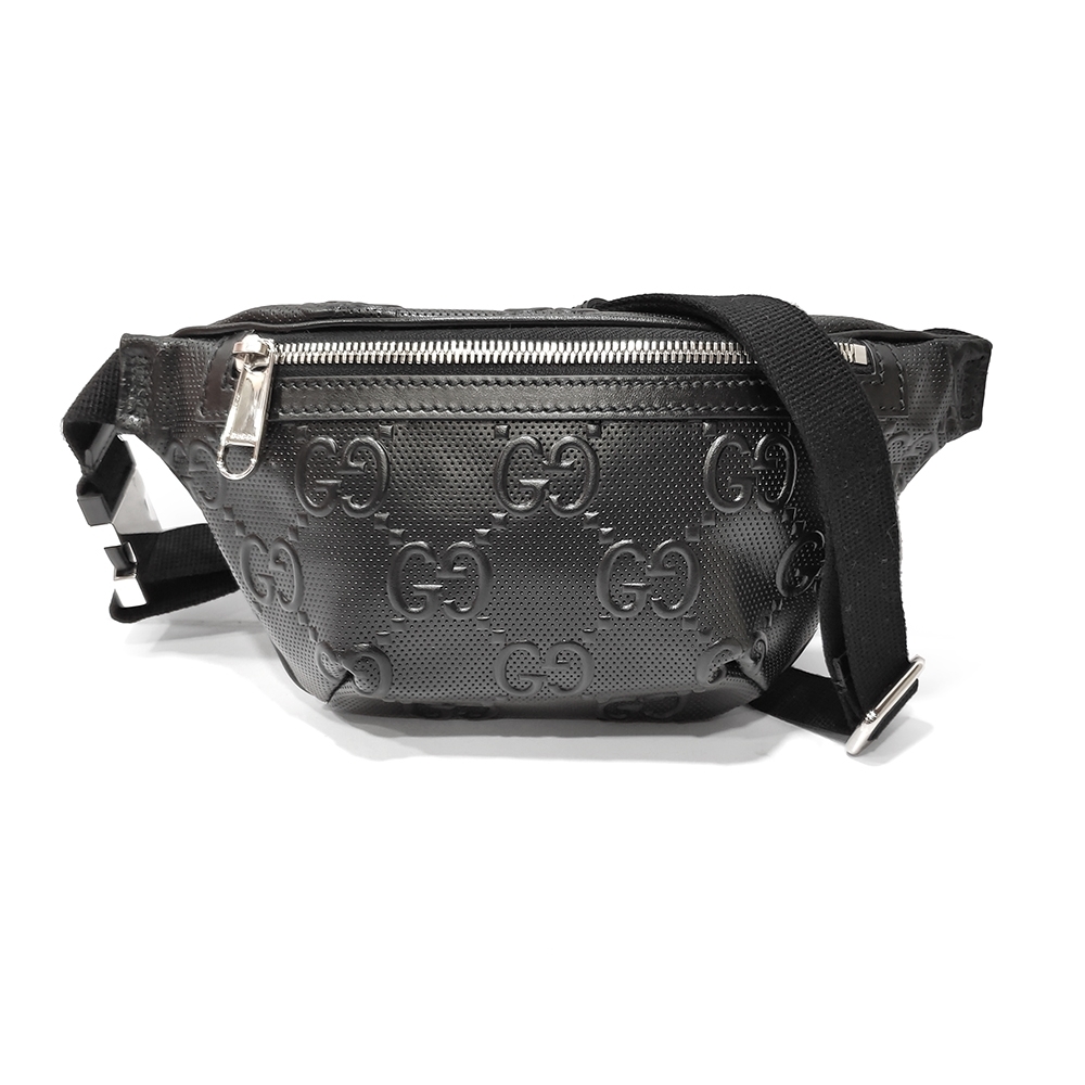 【GUCCI 古馳】658582 經典GG LOGO浮雕皮革中性款迷你腰包/胸包(黑色)