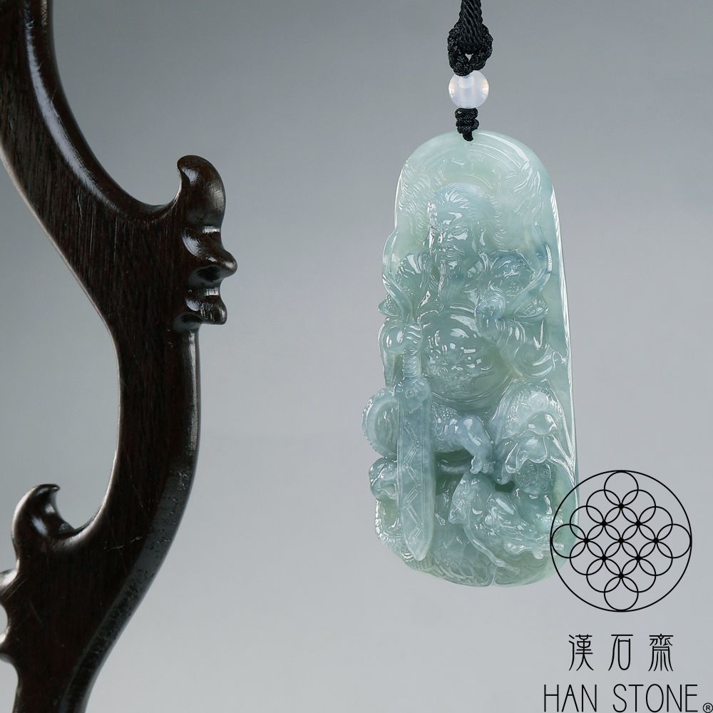 漢石齋】天然翡翠A貨玄天上帝玉珮吊墜冰糯種飄花(36*71*13mm) | 漢石齋