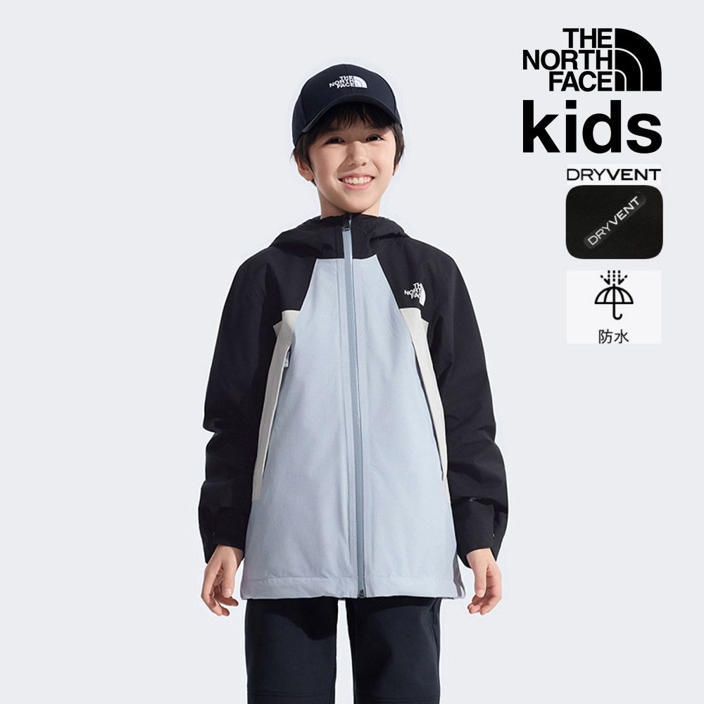 【The North Face 官方旗艦】北面兒童黑藍拼接DRYVENT防水衝鋒衣｜8G37MIS 外套