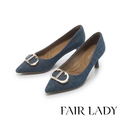 FAIR LADY 芯太軟 精緻飾釦尖頭細高跟鞋 牛仔藍 (653131)