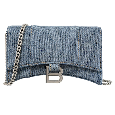 BALENCIAGA巴黎世家 BALENCIAGA Hourglass 帆布牛仔斜背鍊包(藍)