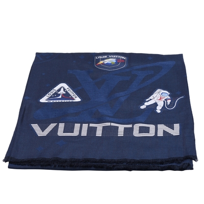 LOUIS VUITTON路易威登 LV MP2242經典Satellite Shine系列太空主題貼片披巾/圍巾(海軍藍X黑)