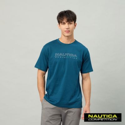 Nautica 官方旗艦 男裝 COMPETITION 漸層大LOGO純棉短袖上衣-藍色