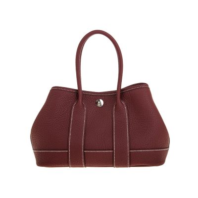 HERMES 愛馬仕 新款Garden Party Mini 銀釦白縫線款 (酒紅/55色)